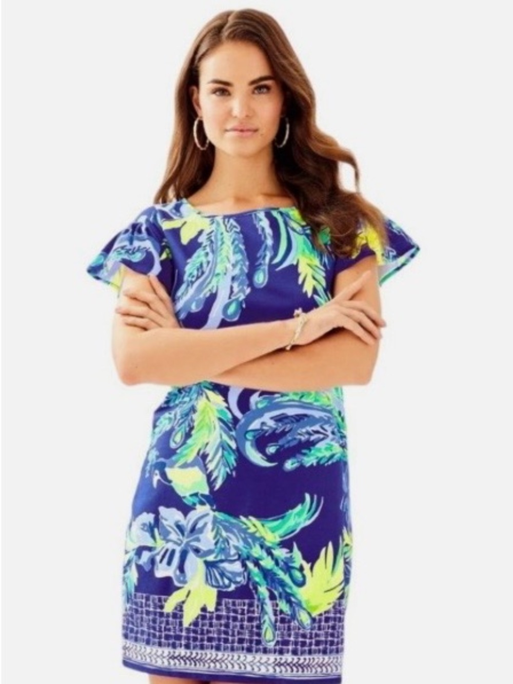 Lilly Pulitzer Marah Blue Tropical Flutter Sleeve Sheath Dress